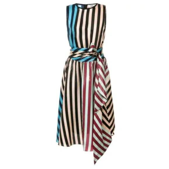 Diane Von Furstenberg Dresses & Skirts - NWT Diane von Furstenberg Striped Sleeveless Waist Tie Draped Midi Dress Size 0